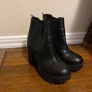 Black chunky heeled booties